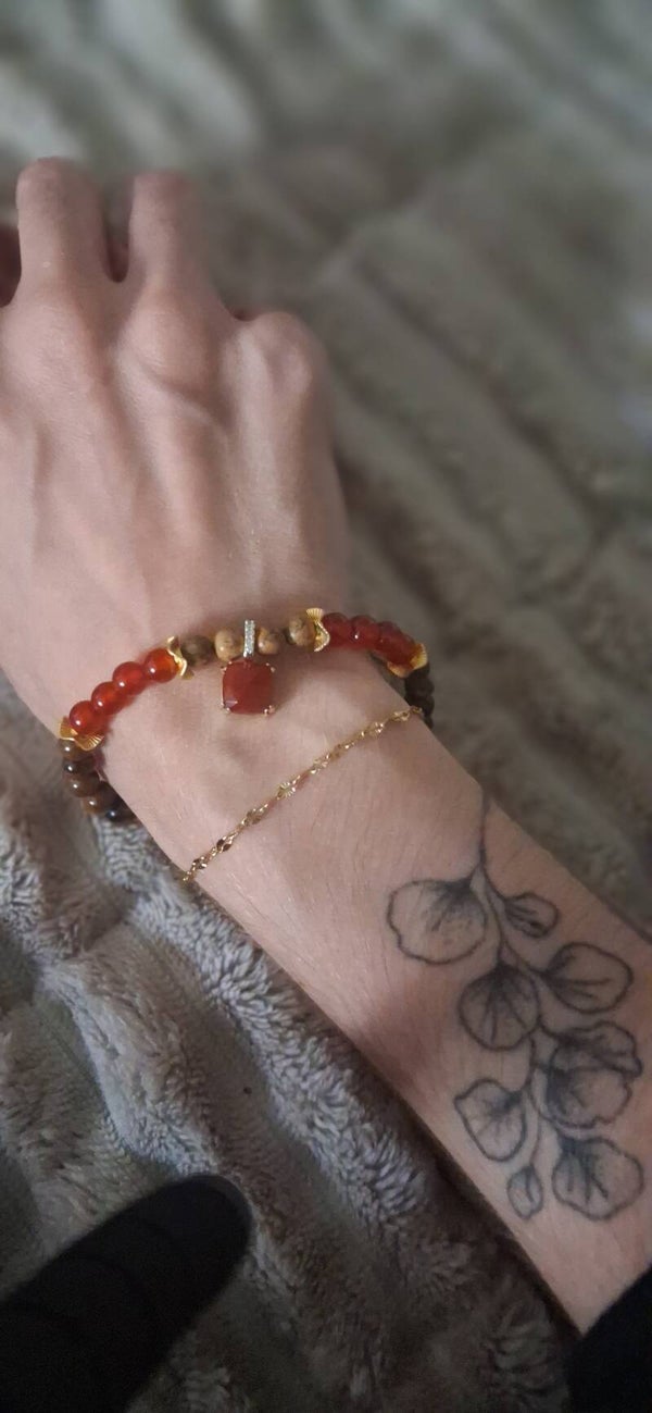 Bracelet Cornaline, Jaspe Brun "Braises Ardentes"