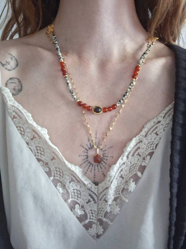 Collier Jaspe dalmatien, Cornaline "Élégance Terrestre"
