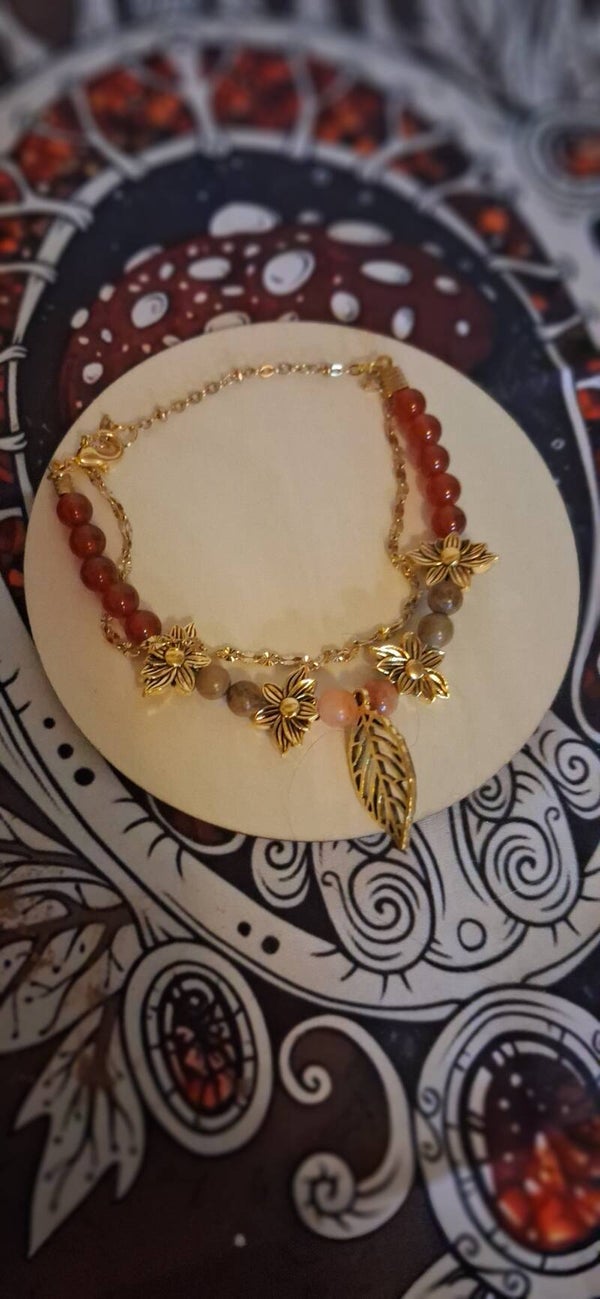Bracelet Cornaline et bois fossile "Jardin de Saison"