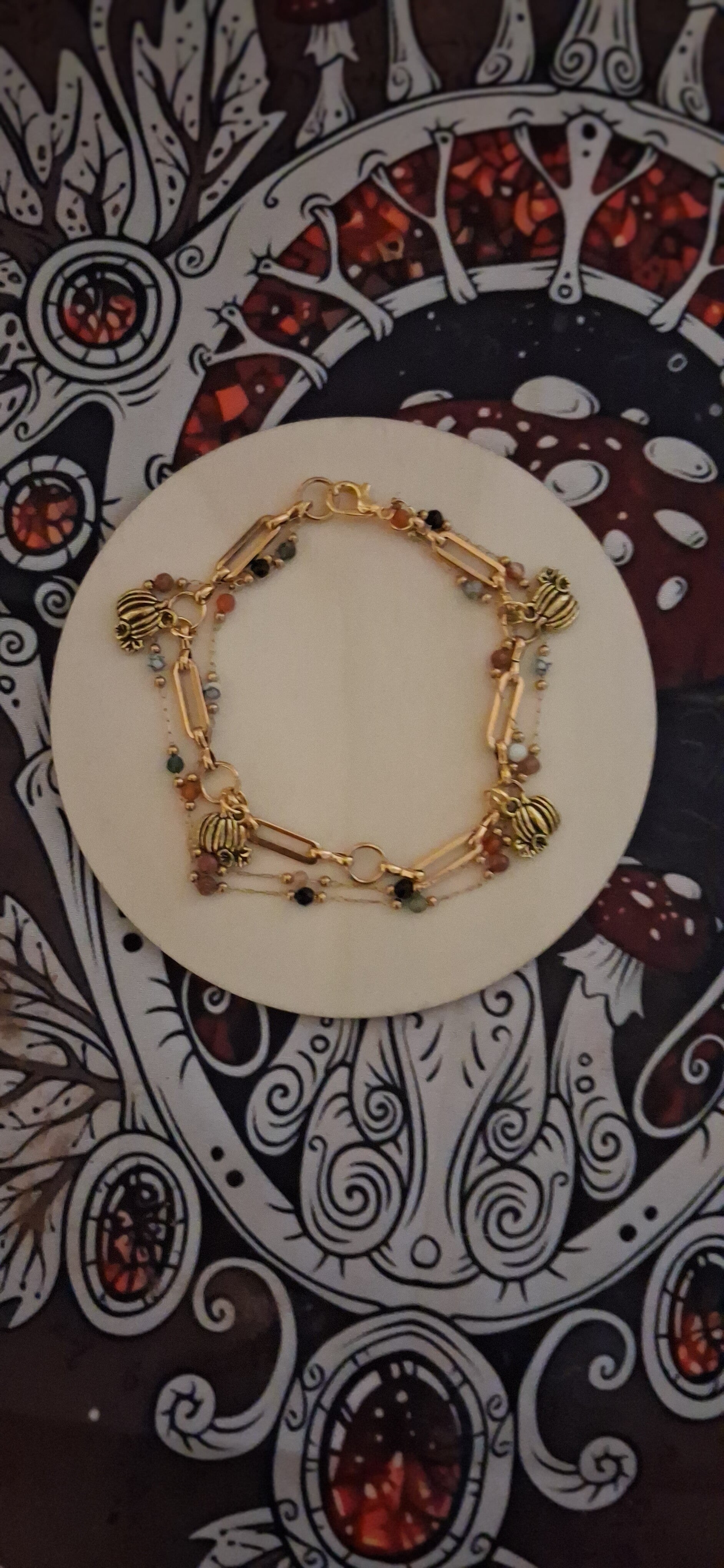 Bracelet Multi-Rang Oeil de Tigre, Pyrite, Tourmaline Rose "Moisson des Citrouilles"
