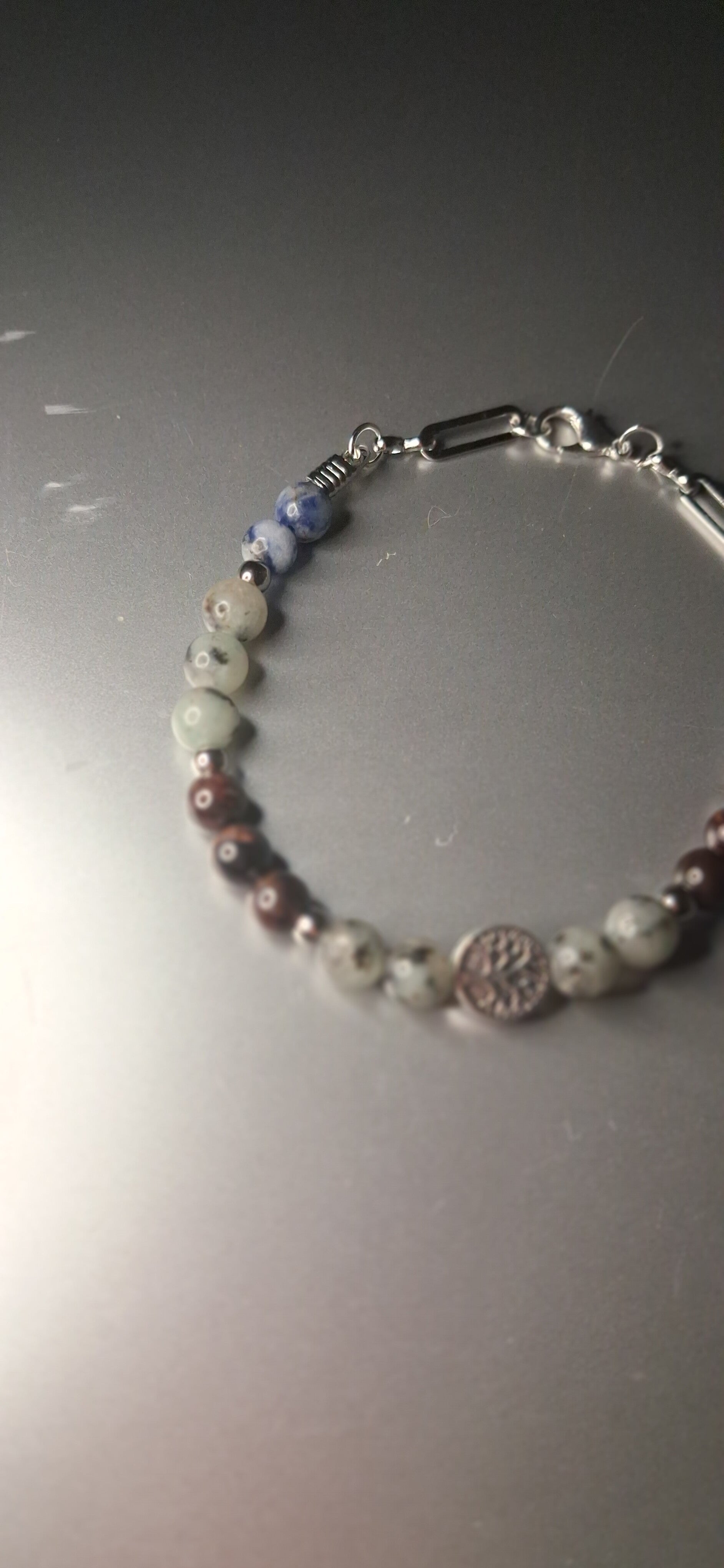 Bracelet Homme Bronzite, Sodalite, Jaspe Kiwi "Arbre de Vie"
