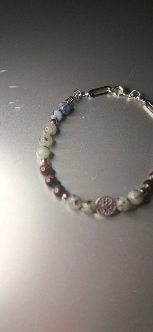 Bracelet Homme Bronzite, Sodalite, Jaspe Kiwi "Arbre de Vie"