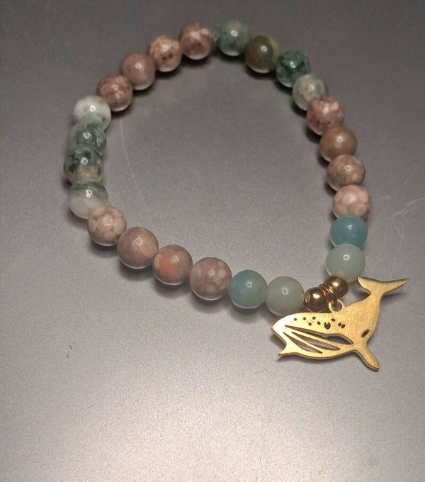 Bracelet Homme Agate Arbre, Maïfanite, Amazonite, « Voyageur des Abysses »