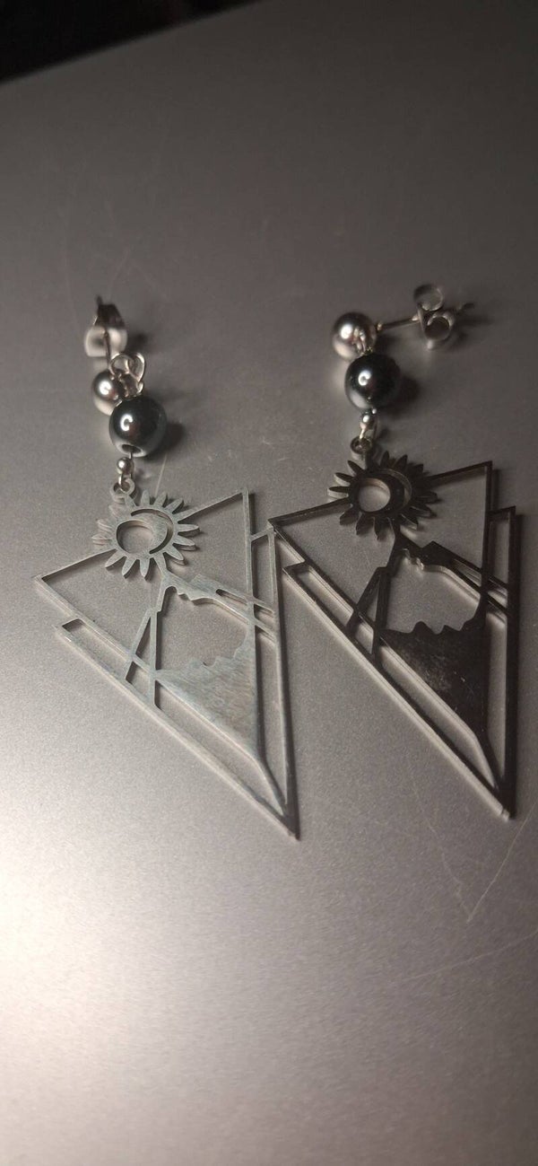 Boucles d'oreilles géométriques Hématite « Sommet Céleste »