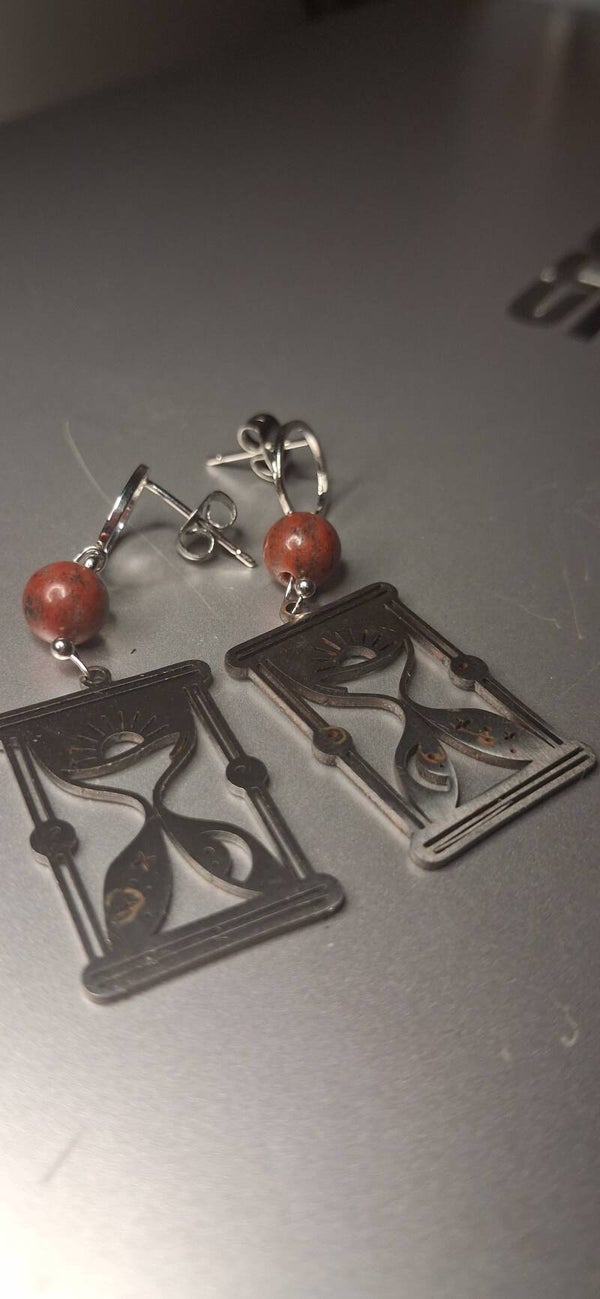Boucles d'oreilles pendantes Jaspe Rouge « Le Temps Suspendu »
