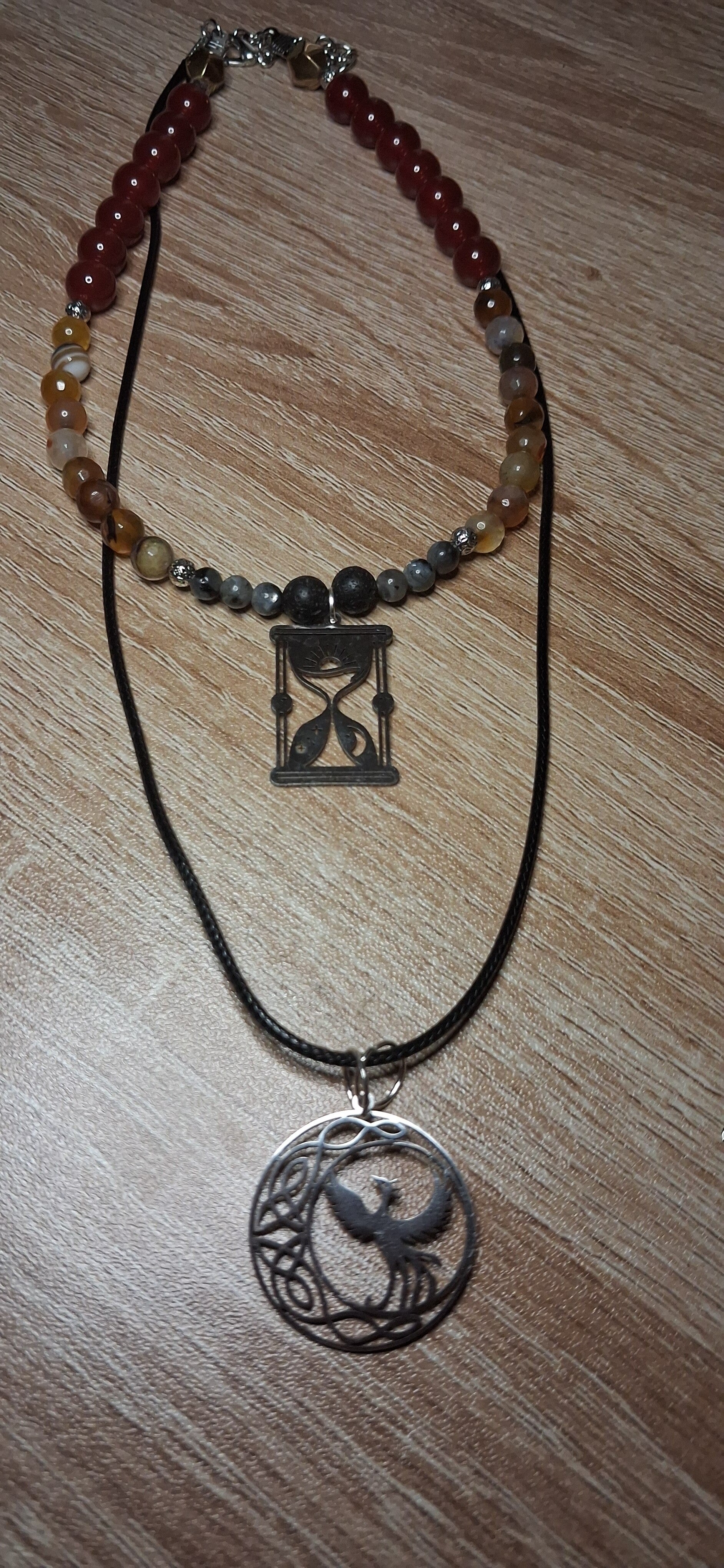 Collier Pierre de lave, Labradorite, Agate Ambre « Renaissance Céleste »