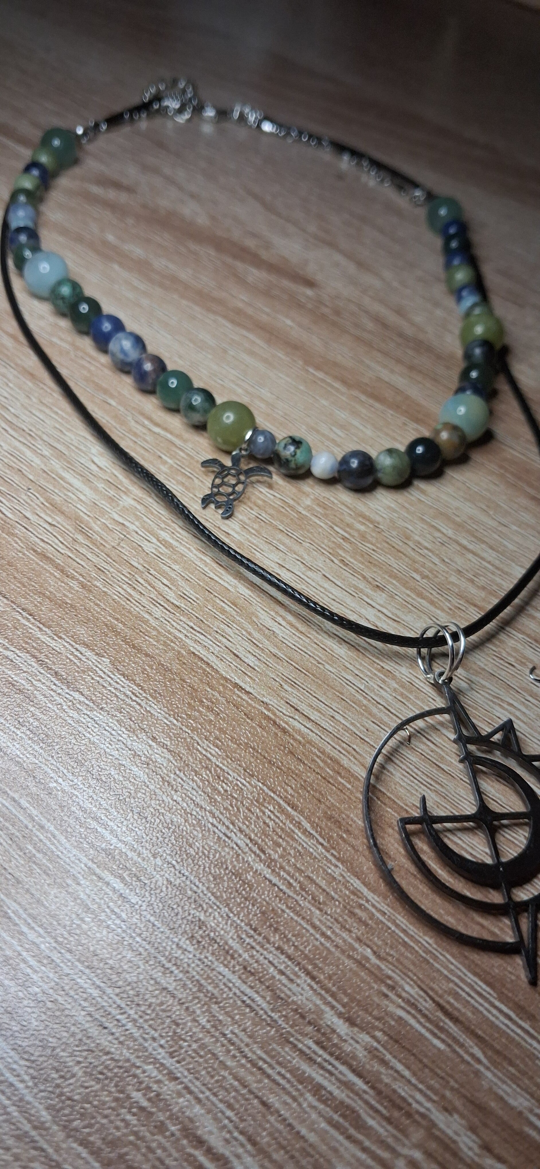 Collier double Agate arbre, Amazonite, Maïfanite « Voyageur des Abysses »