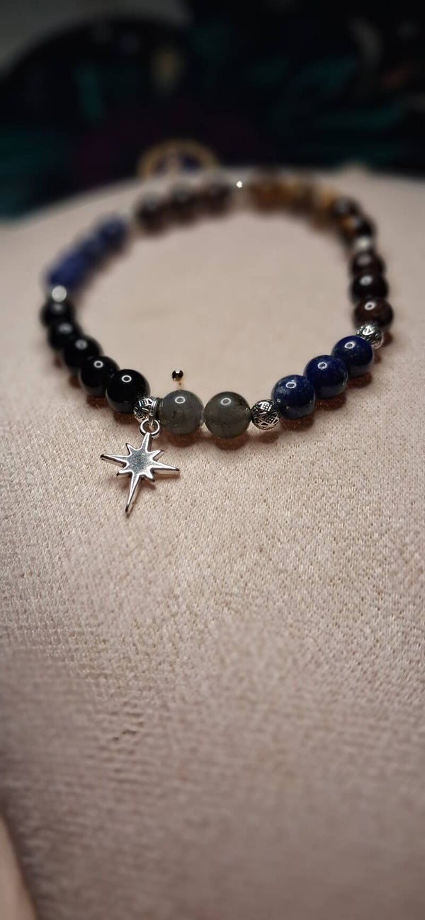 Bracelet Homme Oeil de Tigre, Jaspe, Lapis Lazuli, Labradorite,  Onyx "Étoile Polaire"