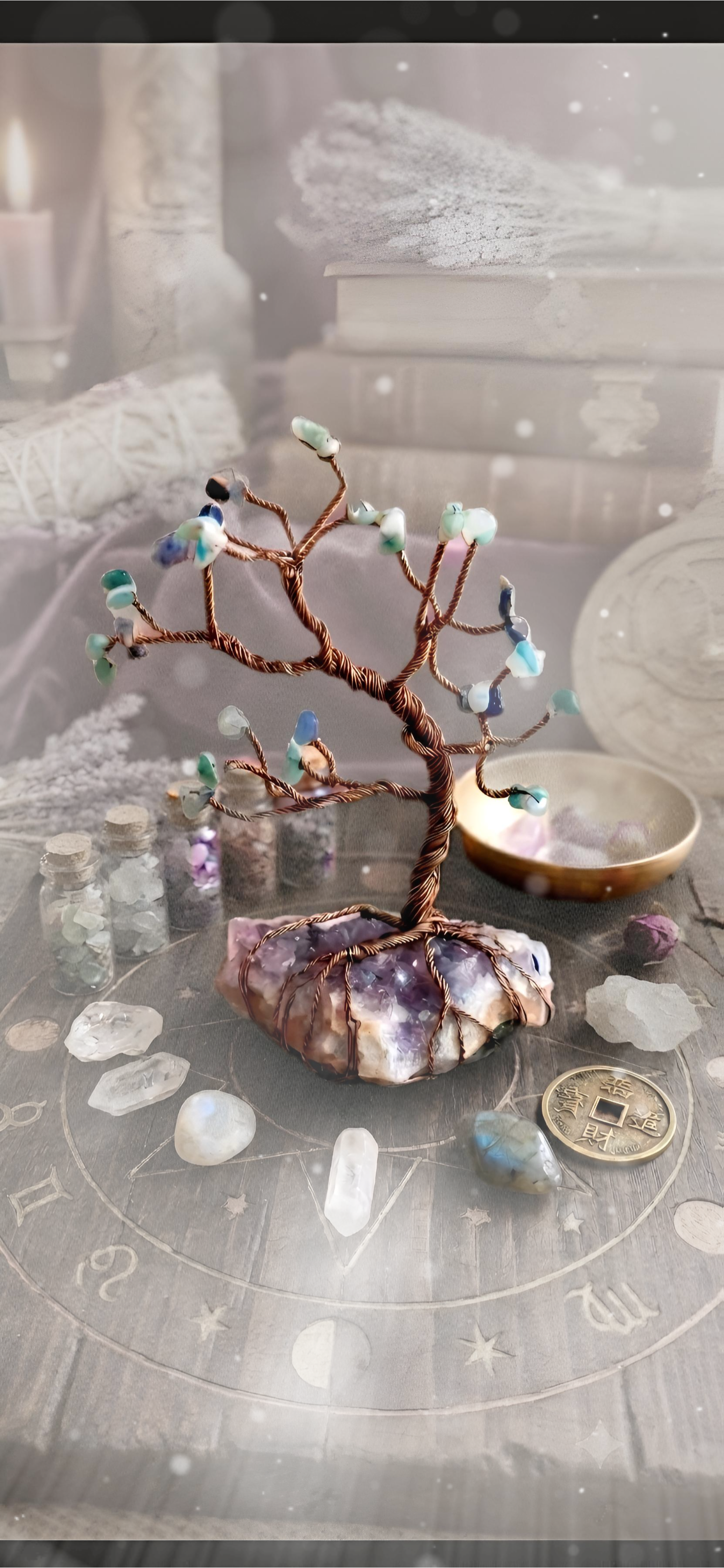 Arbre de Vie Artisanal sur Géode d'Améthyste (Pièce Unique)