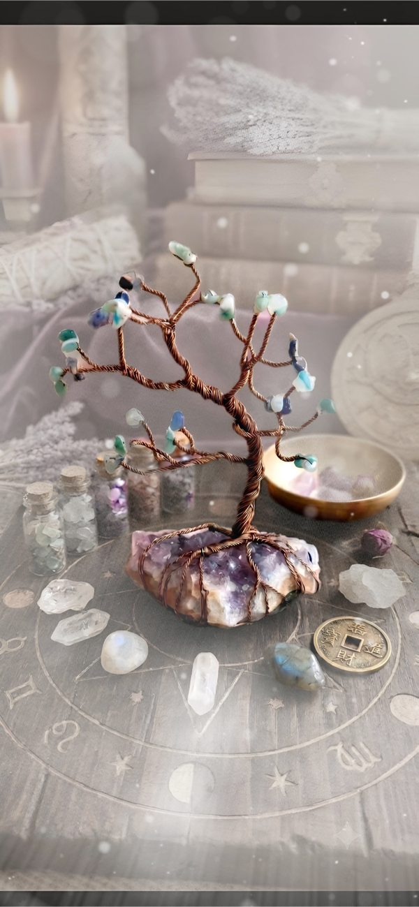 Arbre de Vie Artisanal sur Géode d'Améthyste (Pièce Unique)
