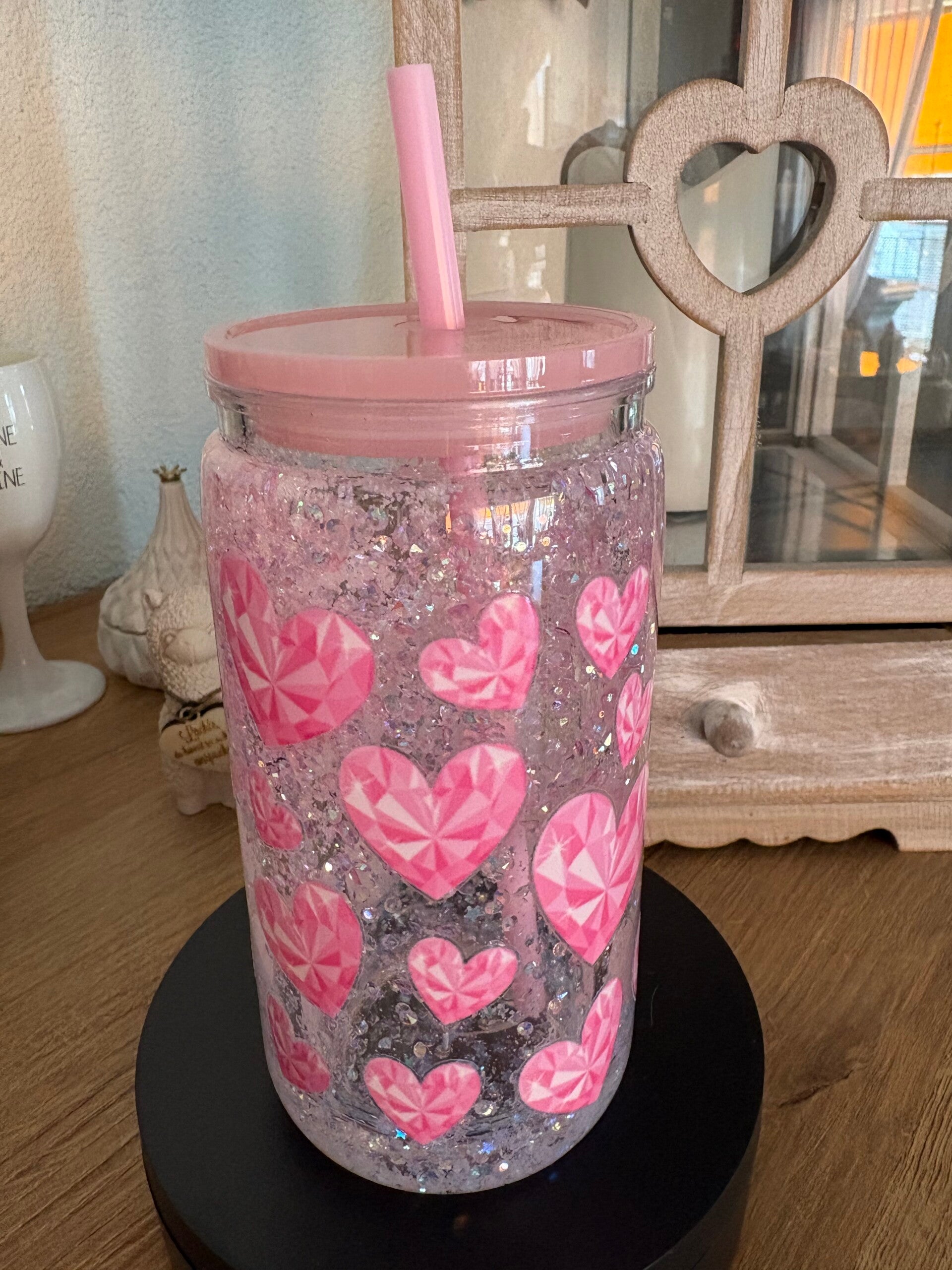 Schneekugel-Trinkbecher Herz rosa