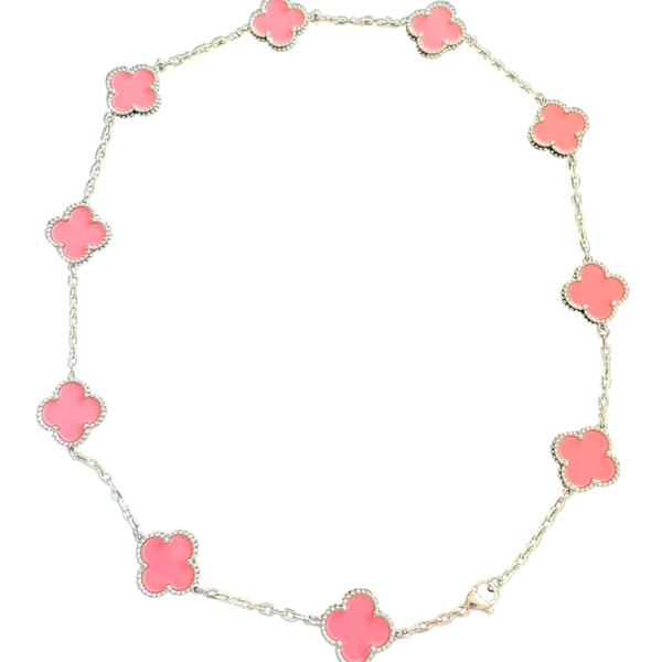Pink Klaver ketting zilver