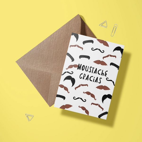 Wenskaart bedankt - Moustache gracias