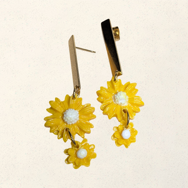 Double Yellow Polymer Clay Daisies 0008