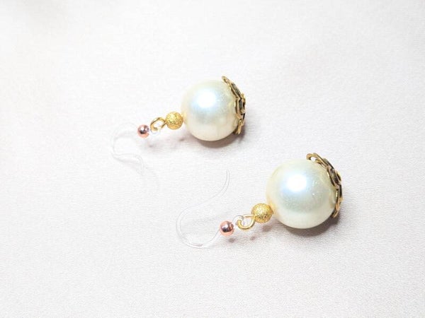 Clear Plastic Hook Cream round Pearl 0184