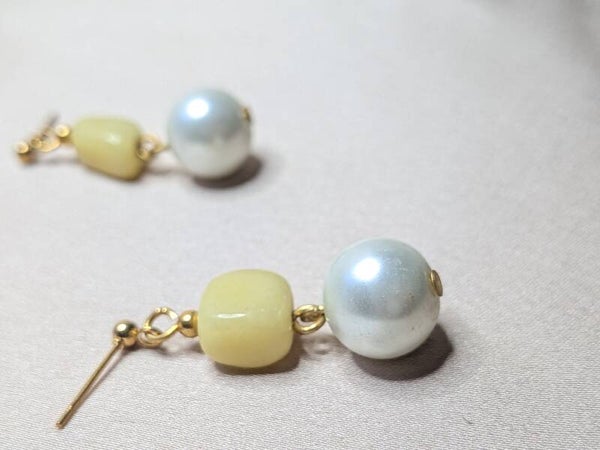 Yellow Agat White Round Pearl 0196