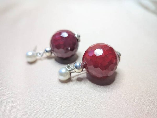 Round Red Agat White Pearl 0208