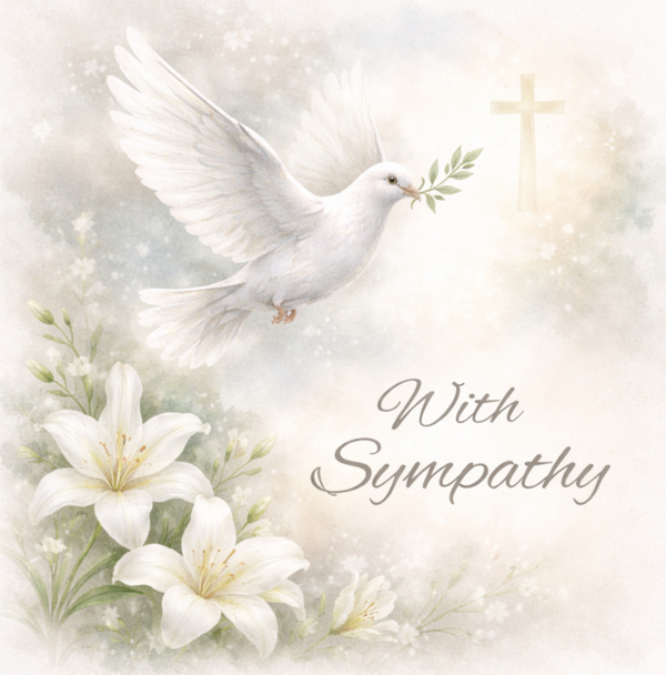 sympathy card with lillies and dove.