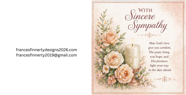 religious candle and floral sympathy card