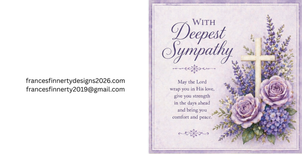 Violet colour floral imagery and religious cross.