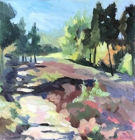 Verkocht | Lentelicht bij Den Treek | Olieverf op doek | 20 bij 20 cm | © 2021