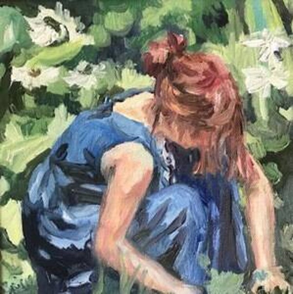 Schilderij Tuinieren. 20 bij 20 cm