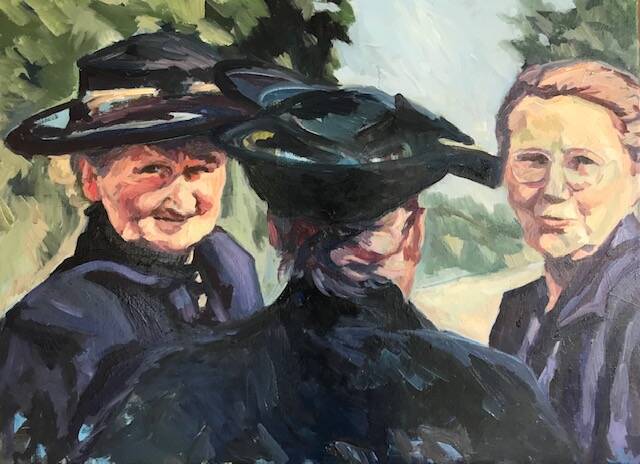 Verkocht | de opoe's van Doornenburg | Olieverf op doek | 80 bij 60 cm | © 2021 