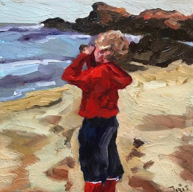 Verkocht bij Galerie Hollandsche maagd | Het strandkijkertje | Olieverf op doek | 20 bij 20 cm | © 2022