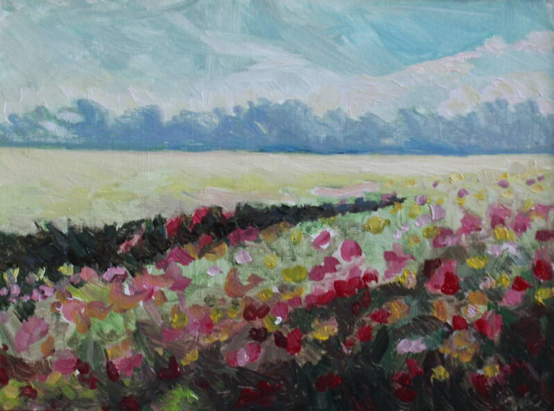 Bloemen op het veld | Olieverf op paneel | 27 bij 21 cm | Galerie Posthuys
