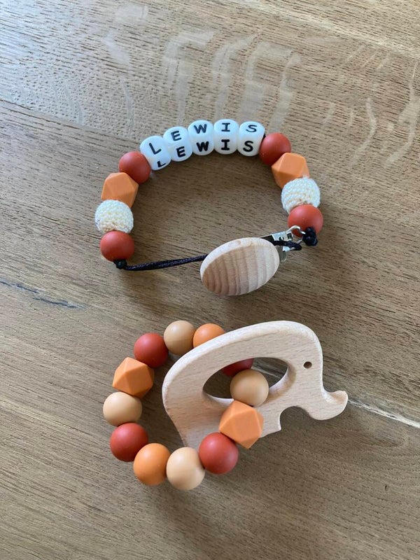 Set - Fopspeenkoord met naam en bijtring