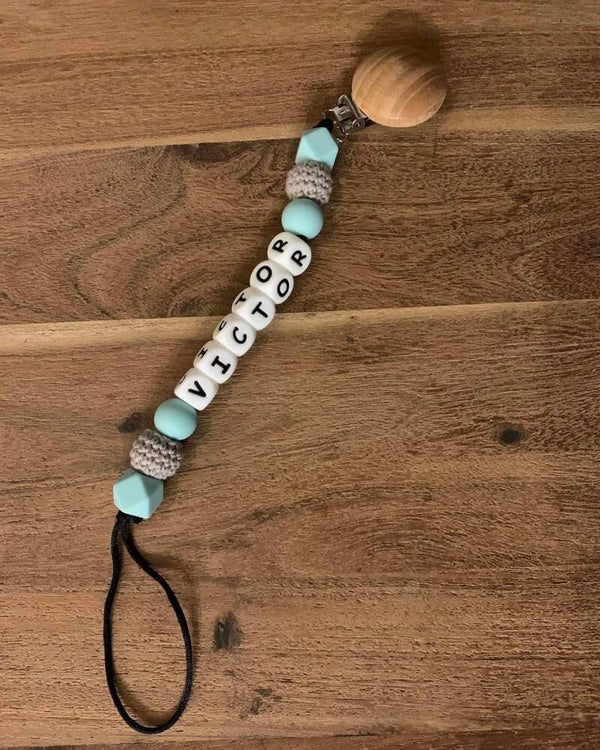 Fopspeenkoord met naam Mint-Grijs