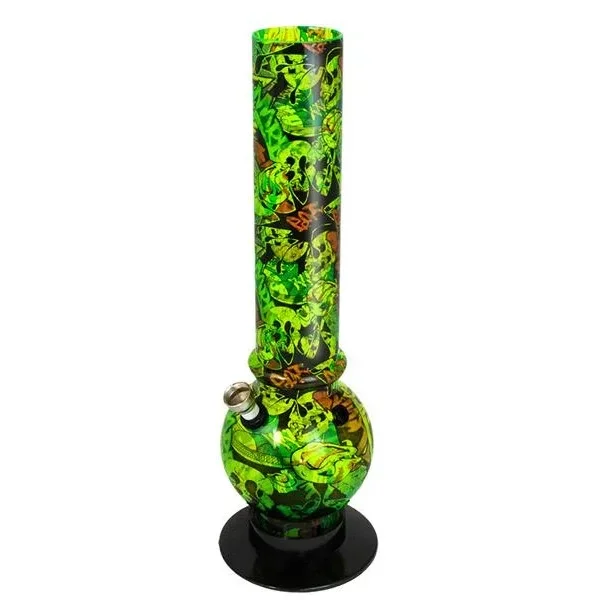 Acryl Bong 32cm Bubble-Straight "Graffiti" grün
