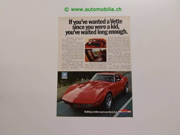 Chevrolet Corvette 1973 originale Werbeanzeige englisch