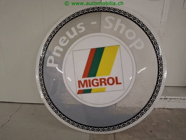 Migrol „Pneus-Shop“ – Originale Leuchtreklame, Ø ca. 175 cm – absolute Rarität
