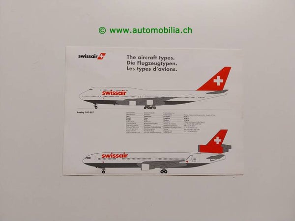 Swissair Flugzeugtypen 1995 – Dreisprachiges Flotten-Dokument – Schweiz