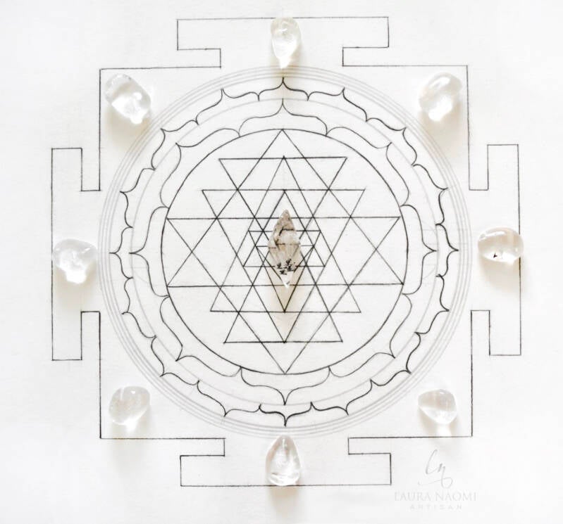 Sri Yantra - Pencil and crystals on paper © 2020