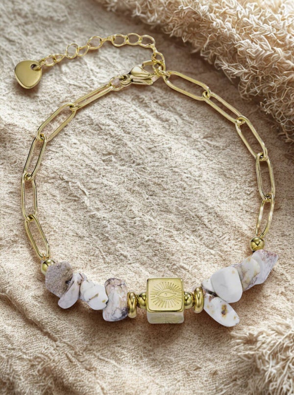 Bracelet Auréa Vision – Howlite & Inox Doré