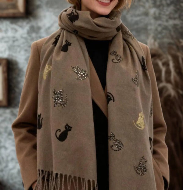 Écharpe, douceur, chat 🐱 taupe ❤️