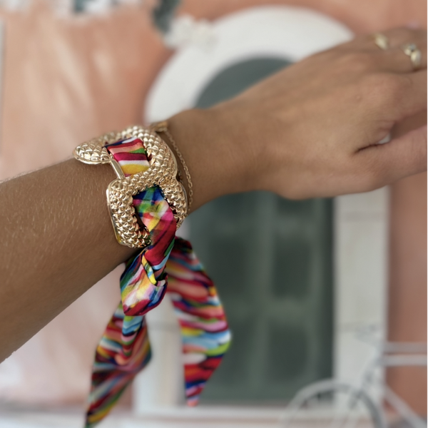 Bracelet à foulard doré multicolore Rose