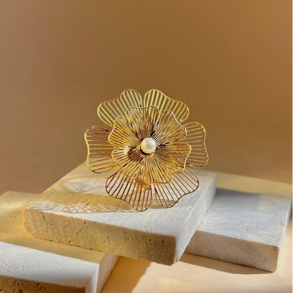 Bague fleur dorée en acier inoxydable 🌸✨