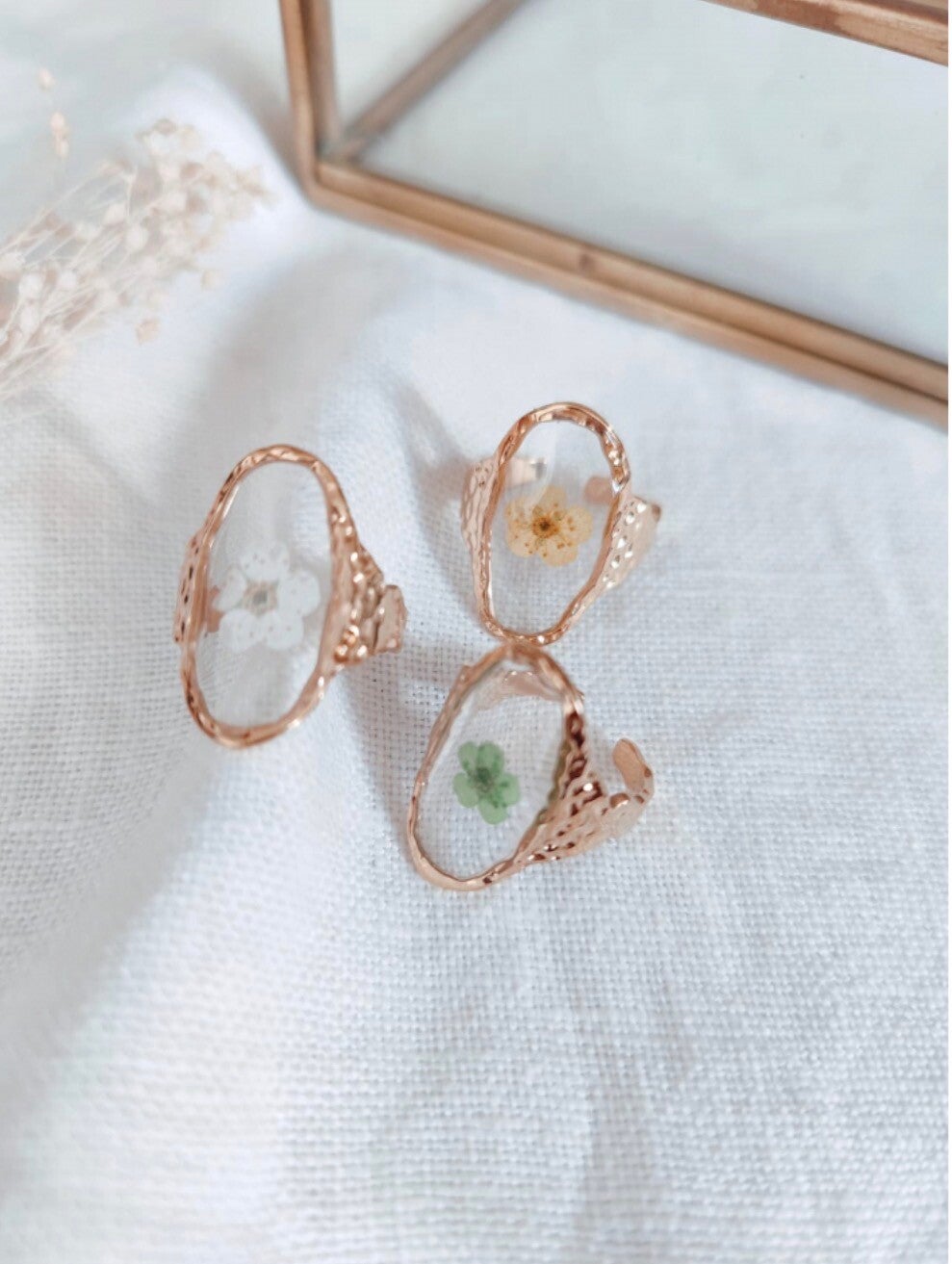 Bague avec fleur séchée rose 🌸