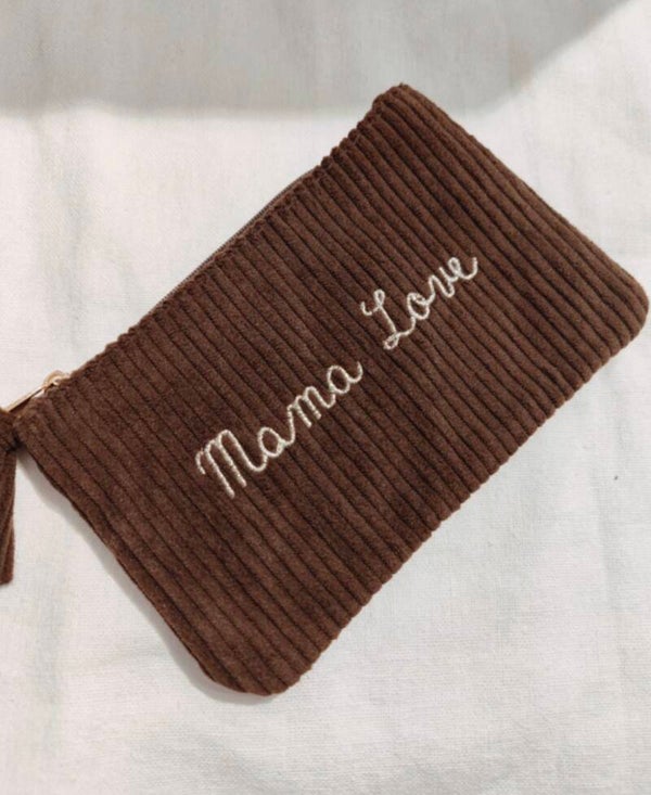 Pochette côtelé Mama, love marron foncé 🤎