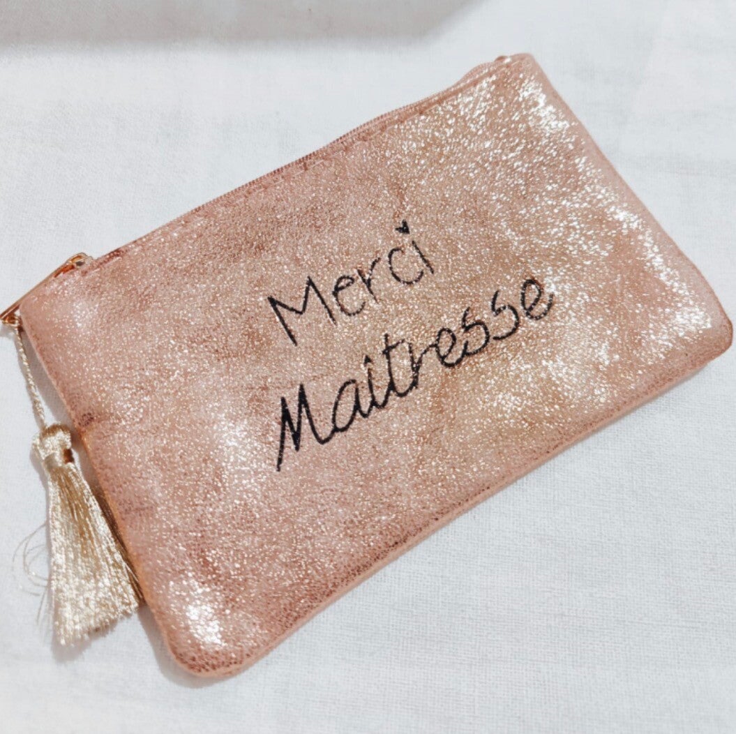 Pochette brillante, merci maîtresse rose