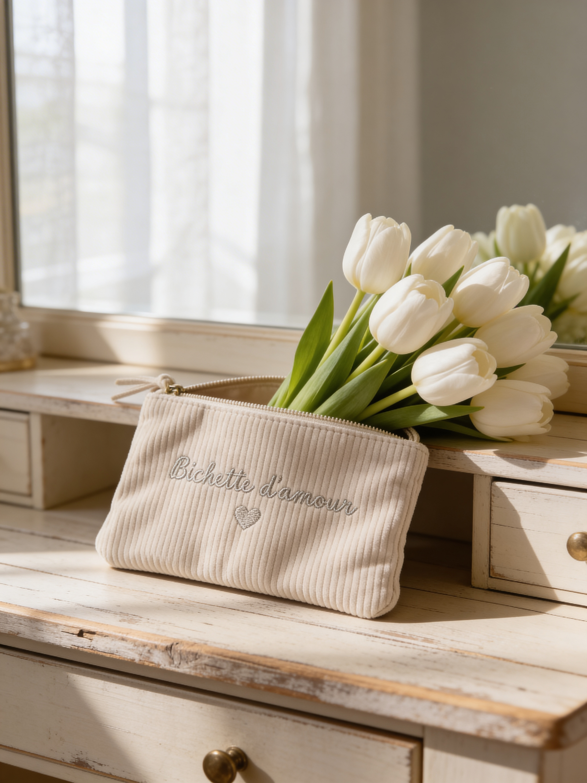 Pochette côtelé, Bichette d'amour rose clair 🌸