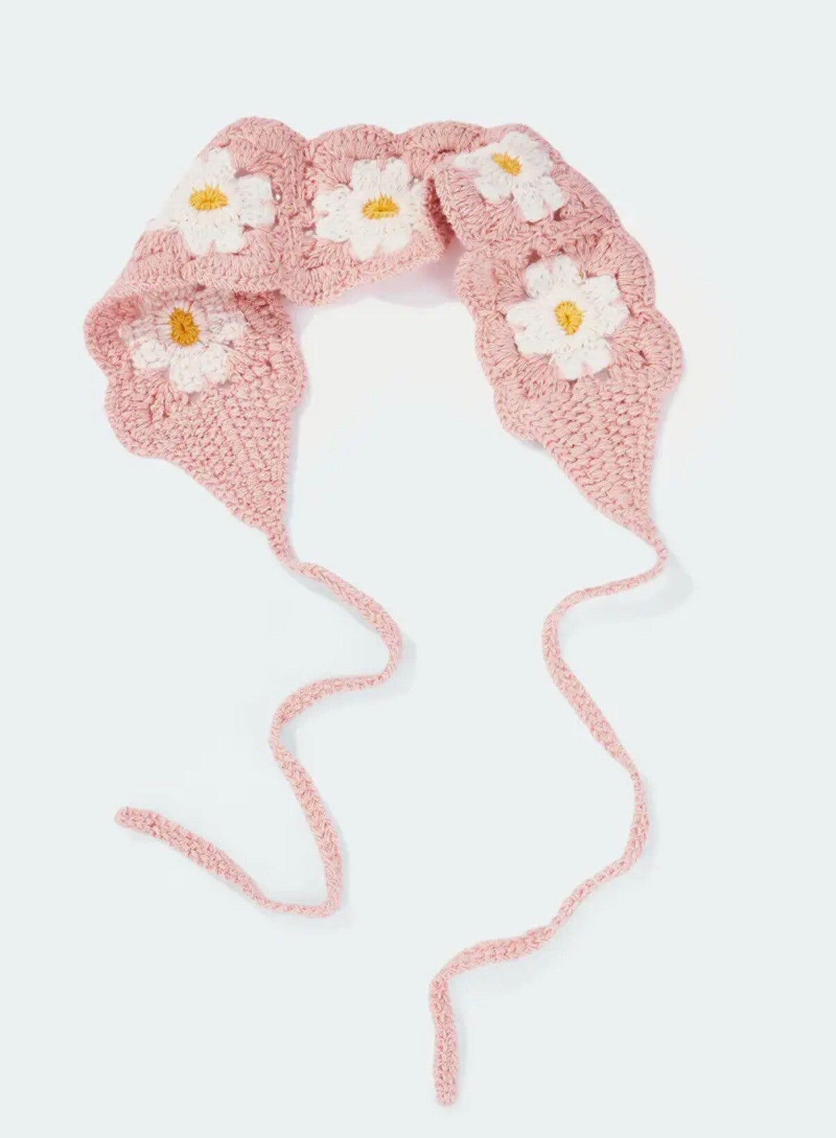 Bandana en crochet fleurs, rose 🩷