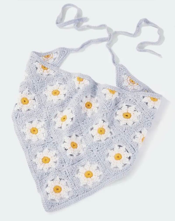 Bandana en crochet fleurs Bleu 🩵