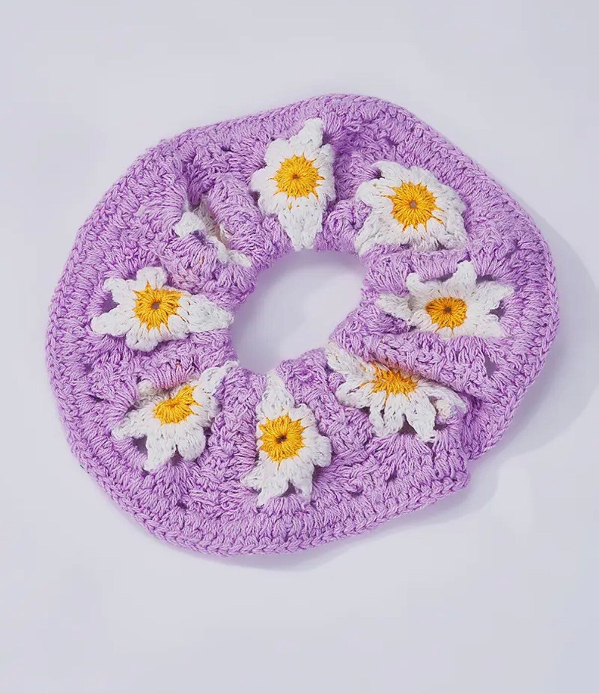 Chouchou au crochet violet et fleurs 🌸