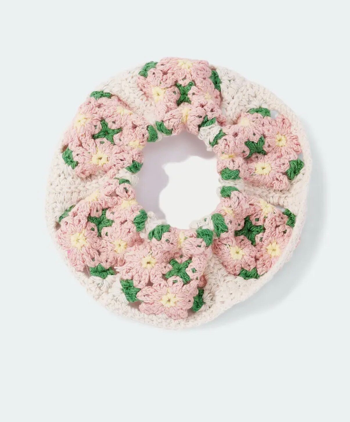 Chouchou au crochet, écru et fleurs, multicolore 💓
