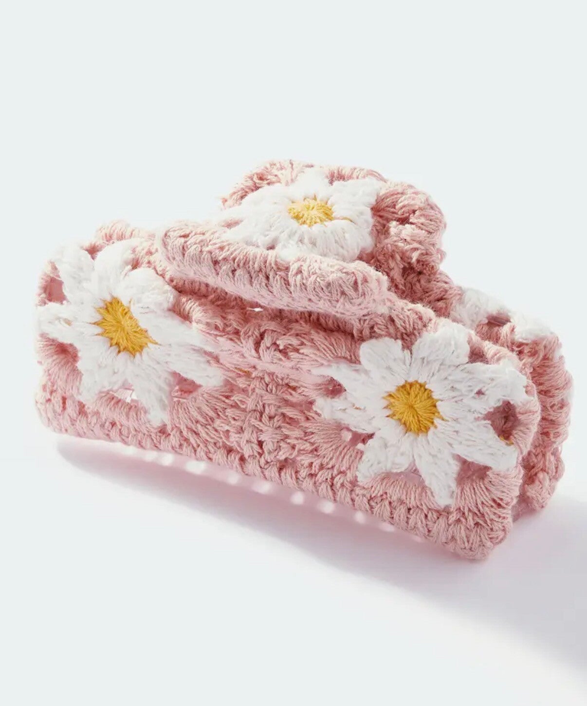 Pince à cheveux en crochet, rose pâle & fleurs 🌸