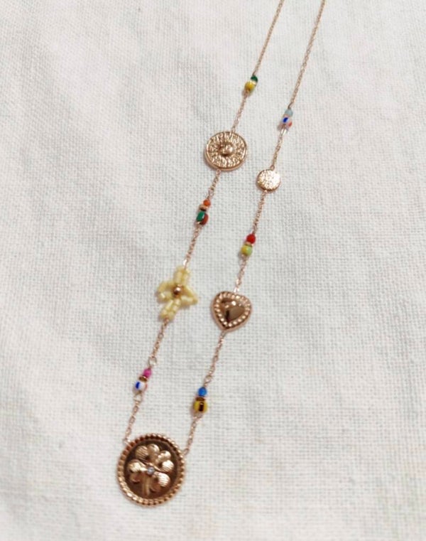 Collier, trèfle doré 🍀 Porte bonheur multicolore ❤️‍🔥